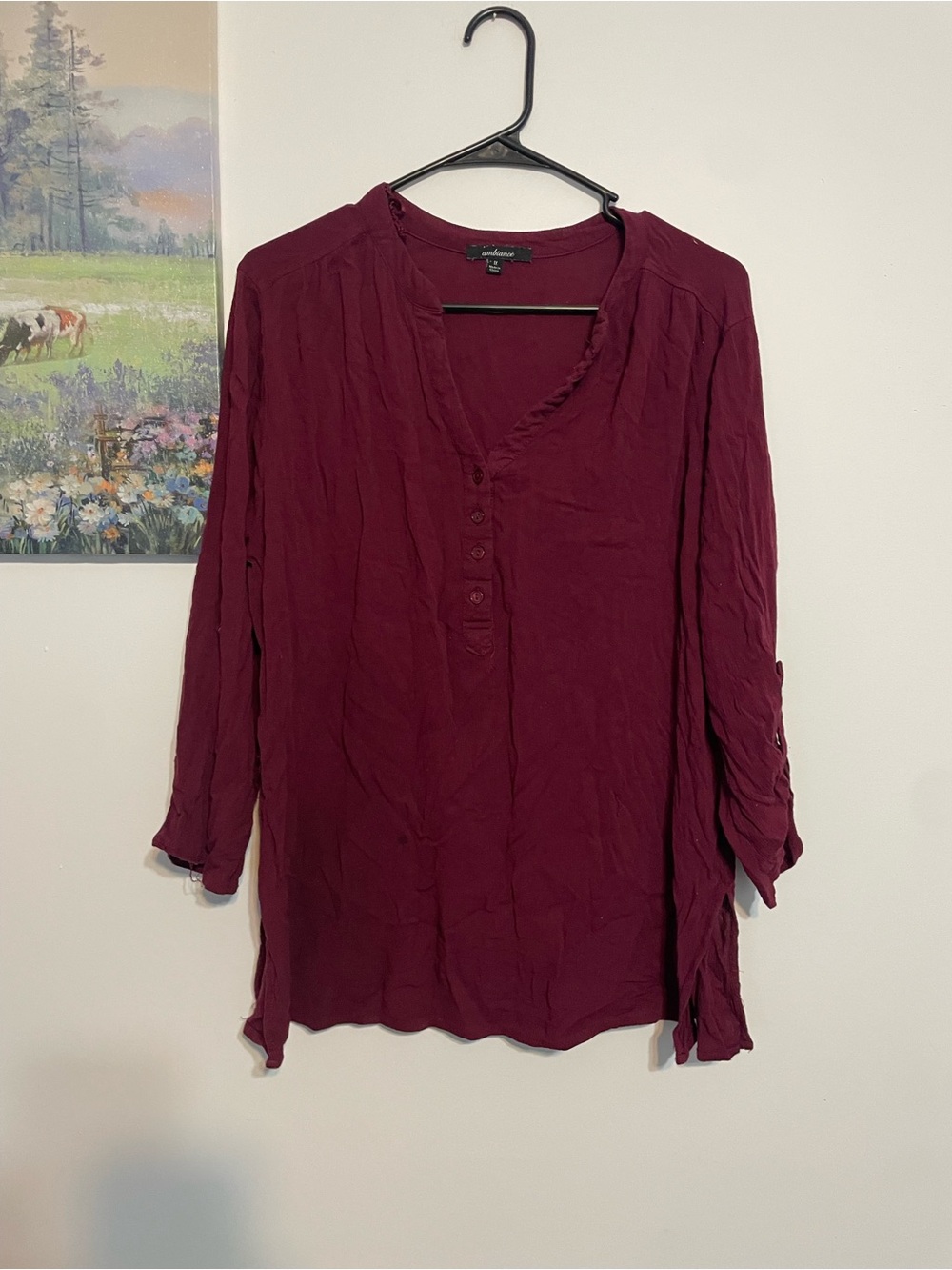Ambiance Women's Burgundy Button-Front Tunic
